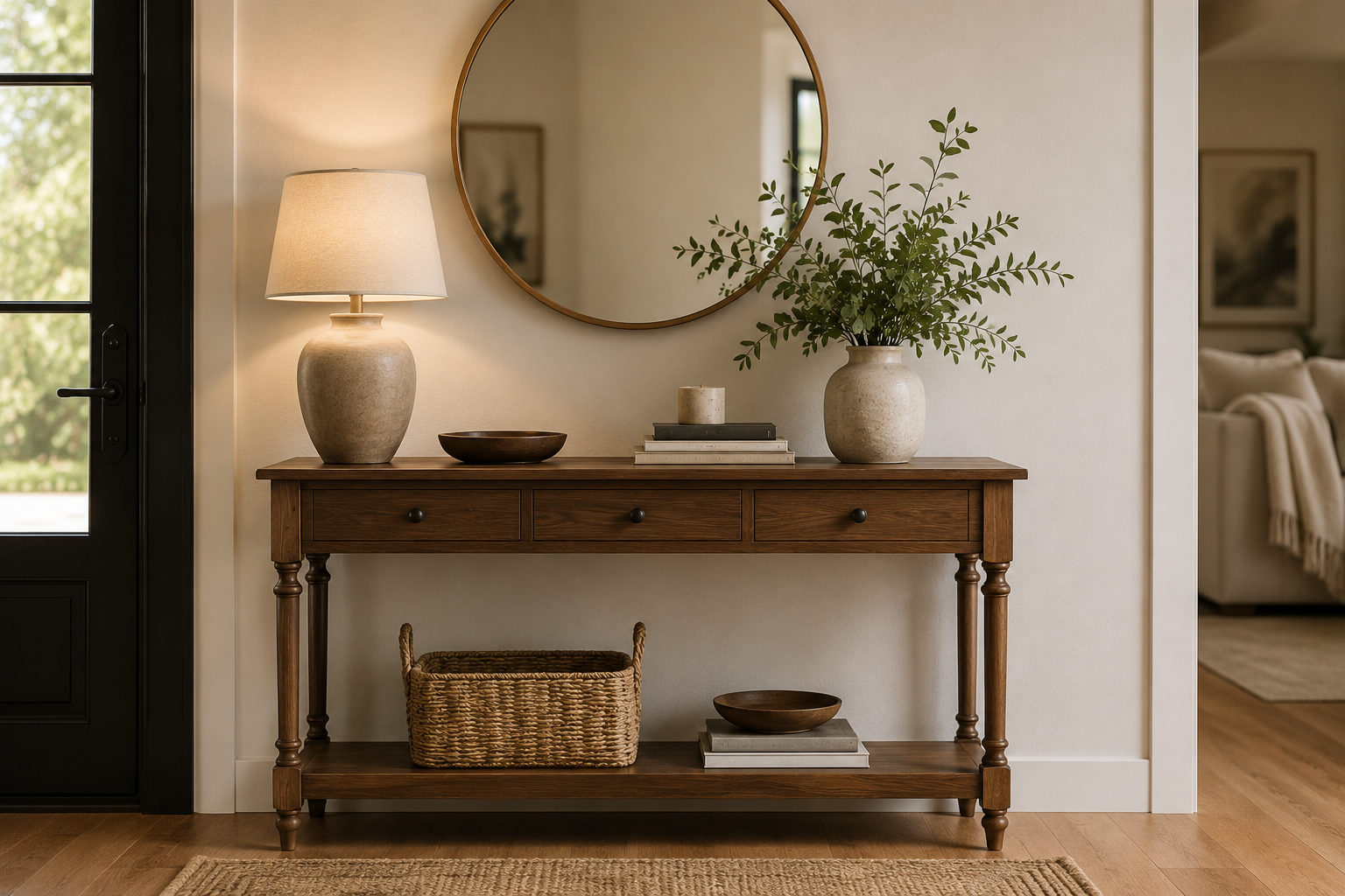 Solid Wood Console Table in Modern Entryway