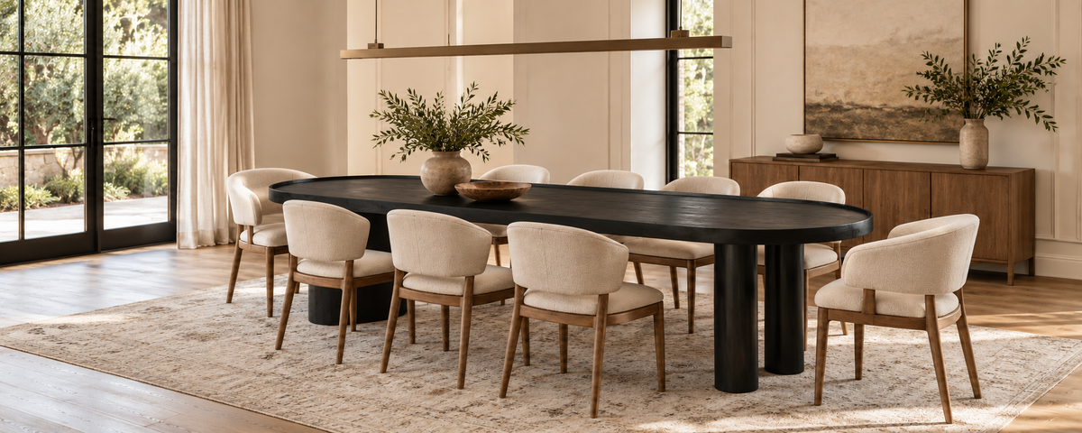 Large Solid Wood Dining Table For Eight in a Spacious Dining Room