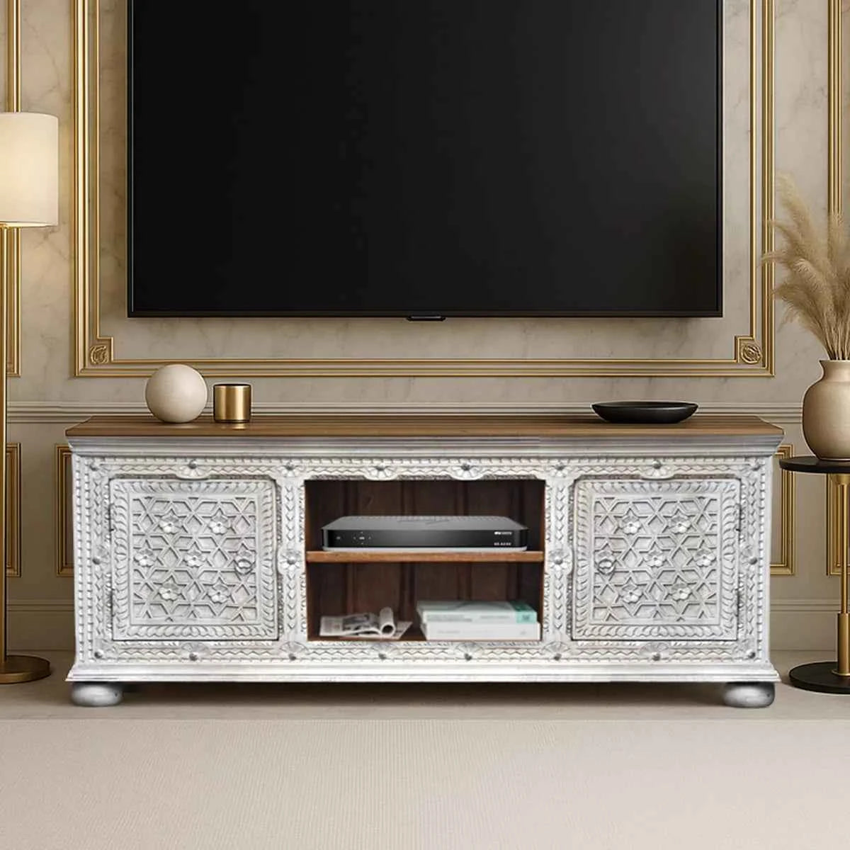 Alpena Rustic Ornate Wooden TV Cabinet