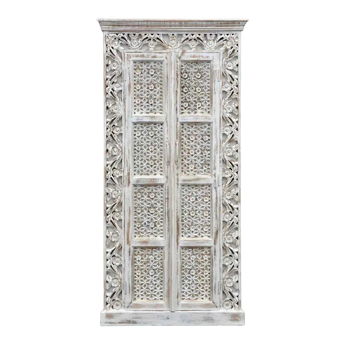 Asheville Rustic Carved Wooden Tall Cabinet