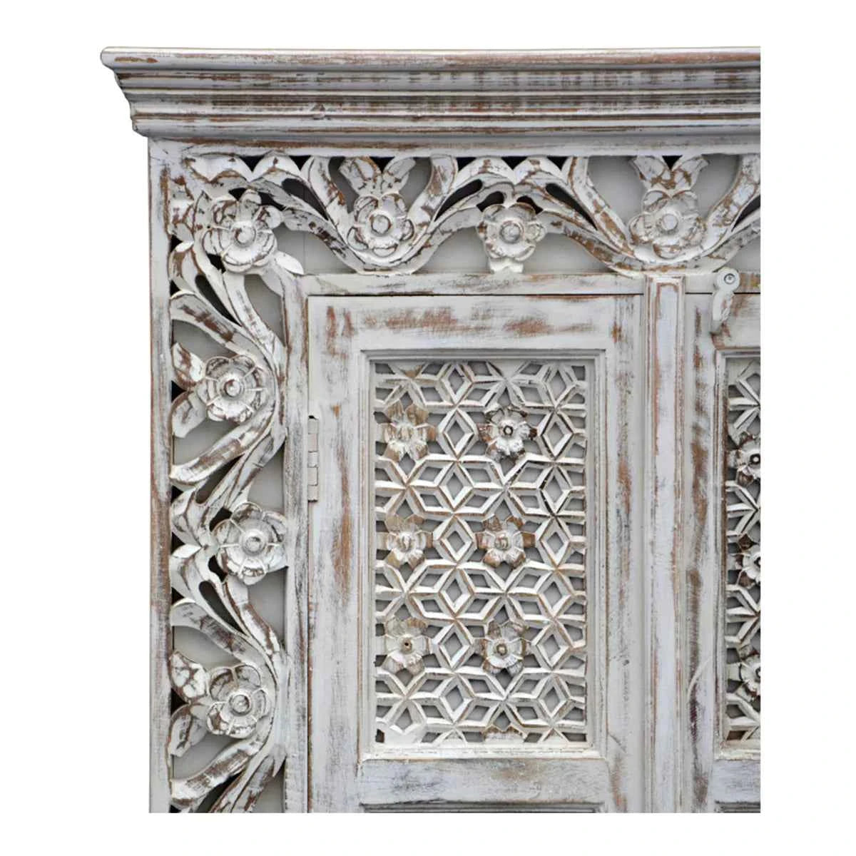 Asheville Rustic Carved Wooden Tall Cabinet