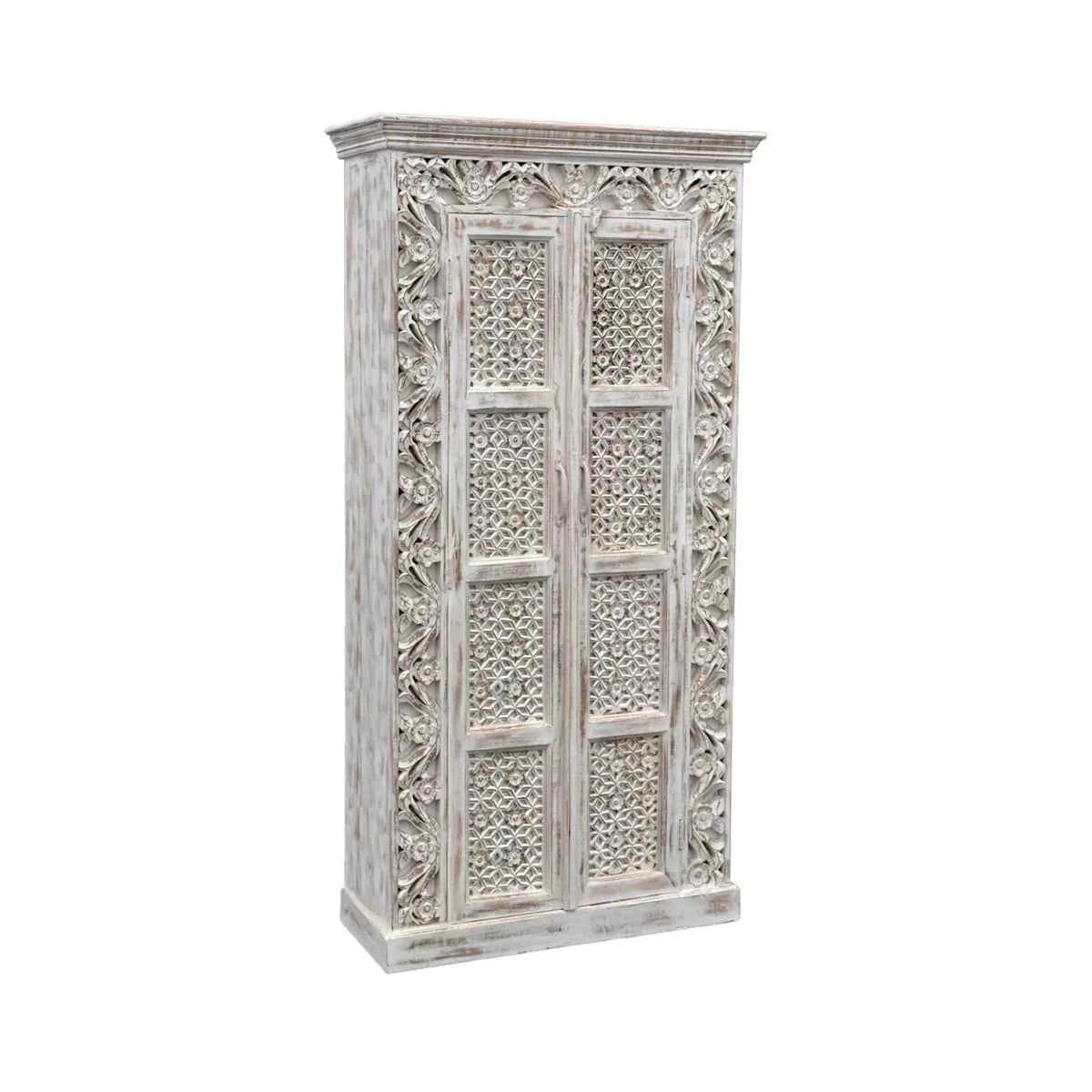 Asheville Rustic Carved Wooden Tall Cabinet