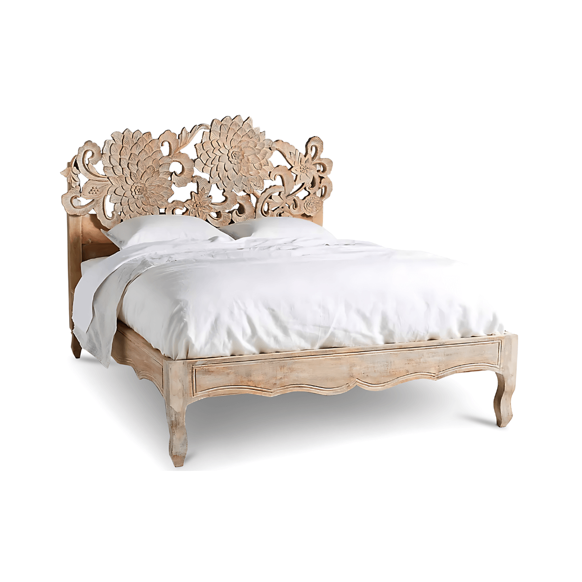 Bellflower Solid Wood Hand-Carved Bed