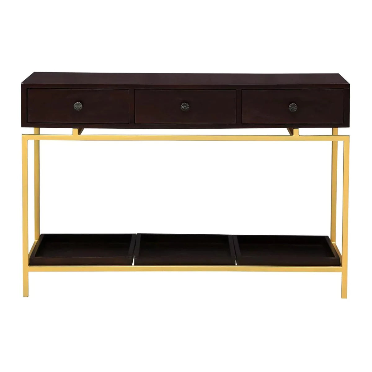 Beverly Grove Modern Black and Gold Console Table with 3 Drawers