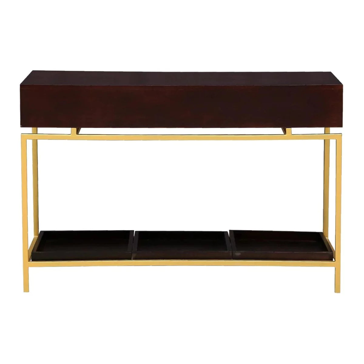 Beverly Grove Modern Black and Gold Console Table with 3 Drawers