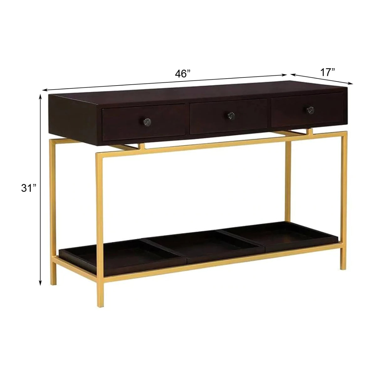 Beverly Grove Modern Black and Gold Console Table with 3 Drawers