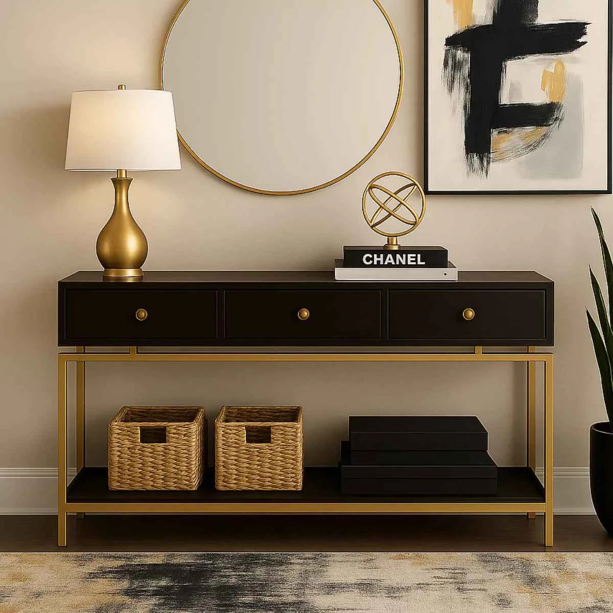 Beverly Grove Black and Gold Console Table