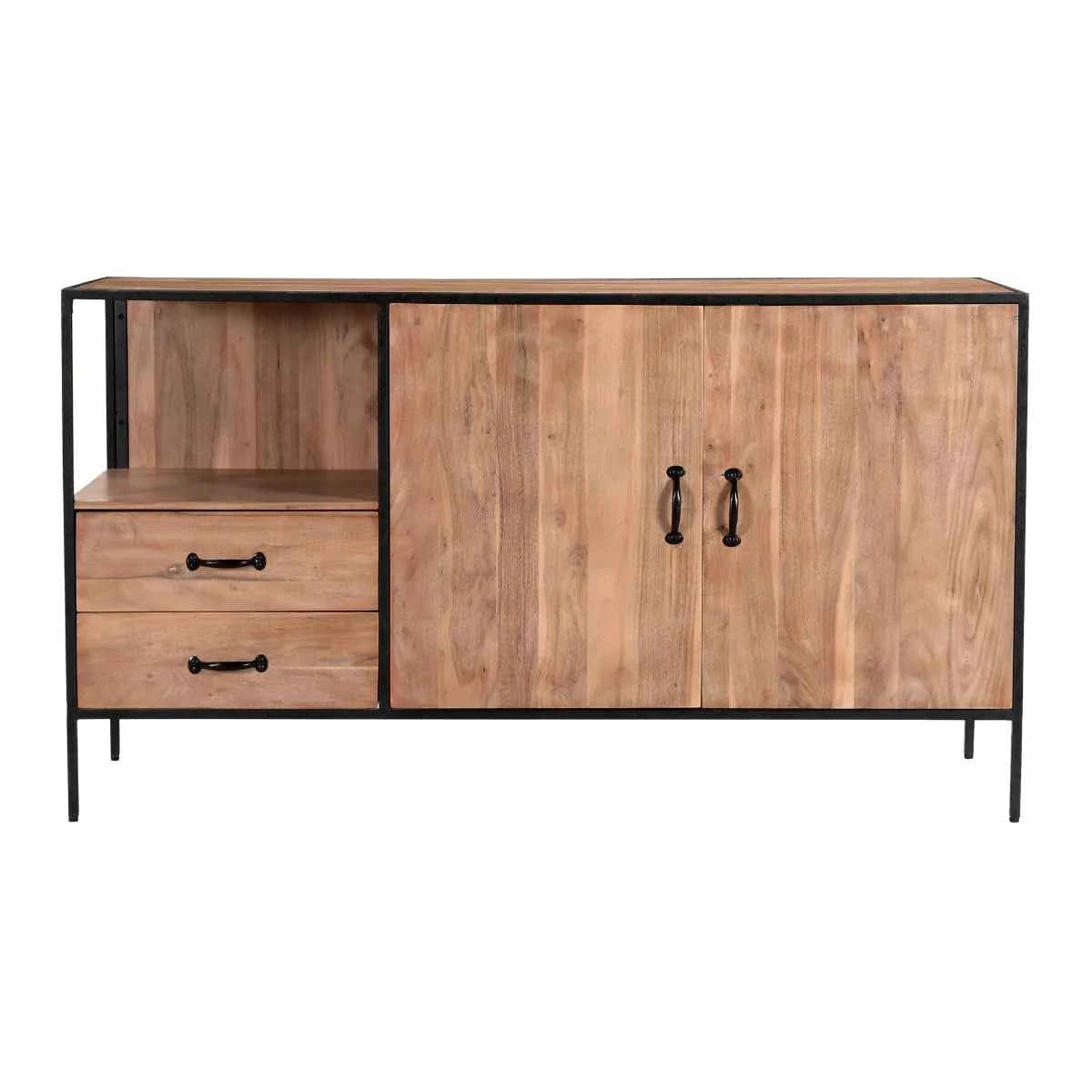 Briventa Rustic Wooden Sideboard with Black Metal Frame – front view | Oak & Loom Solid Wood Furniture