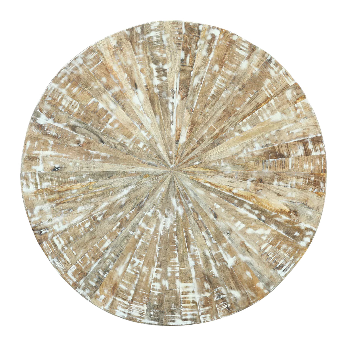 Cambria WHandcrafted round drum design Whitewashed rustic finish Solid mango wood constructionhitewashed Solid Wood Round Drum Coffee Table