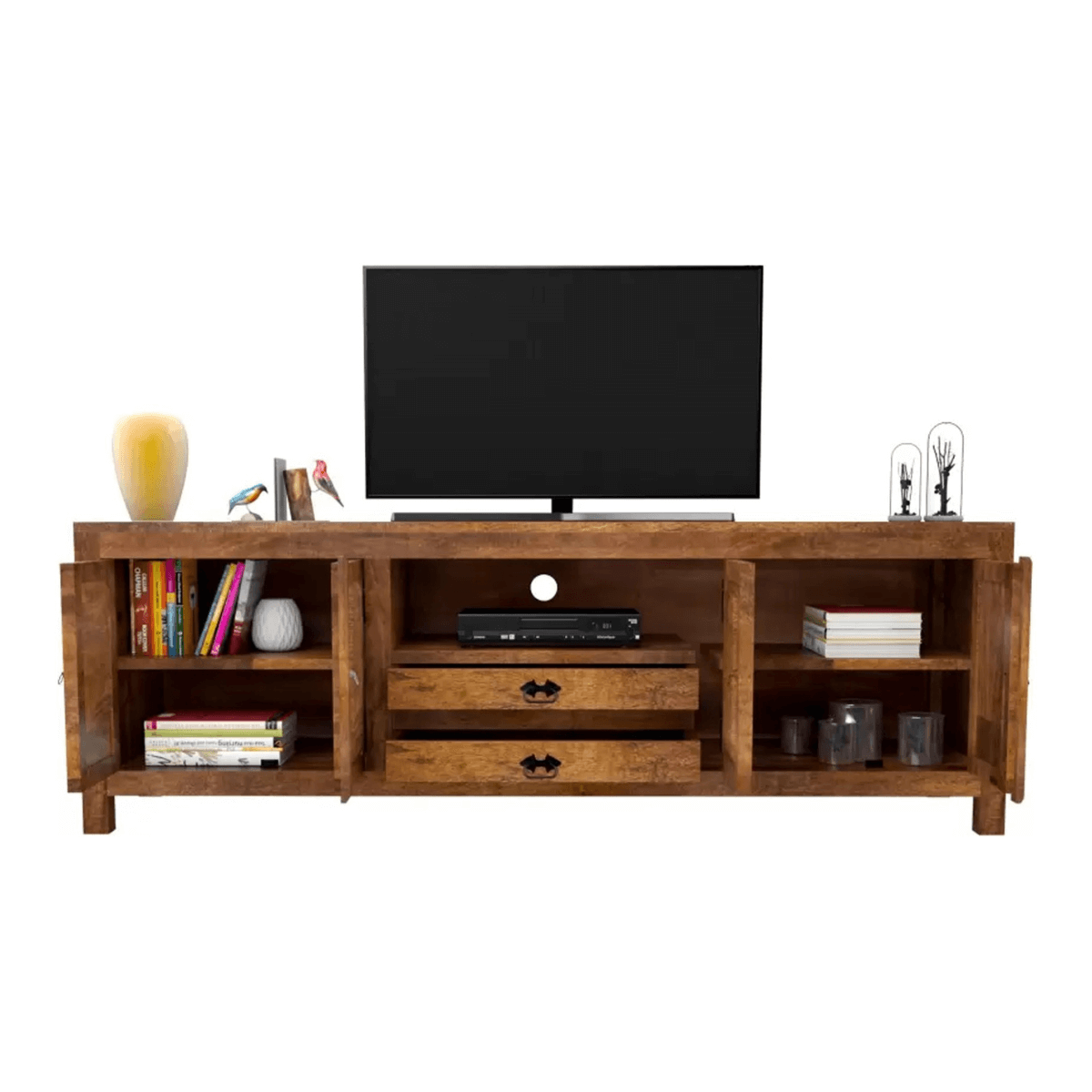 Canyon Rustic Large Solid Wood TV Cabinet in Teak Finish