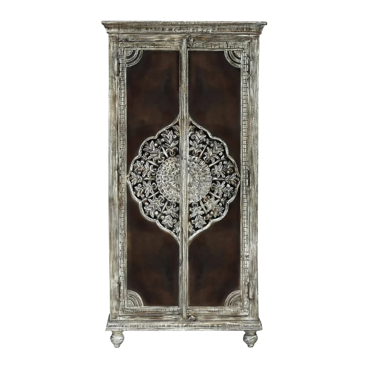Cimarron Solid Wood Hand-Carved Boho Armoire Cabinet