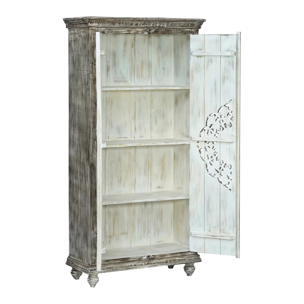 Cimarron Solid Wood Hand-Carved Boho Armoire Cabinet