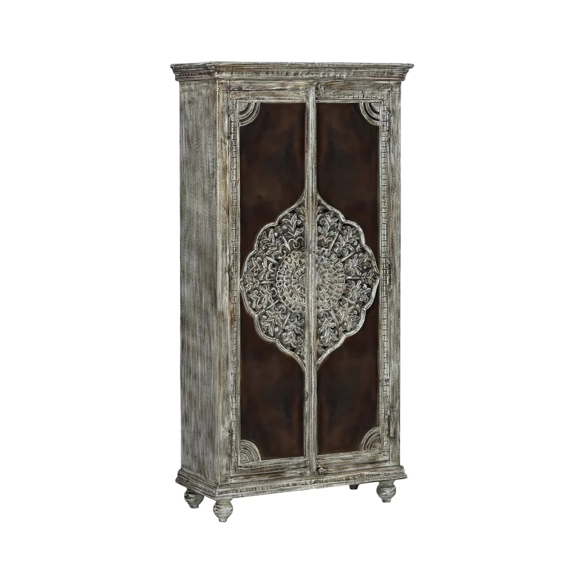 Cimarron Solid Wood Hand-Carved Boho Armoire Cabinet