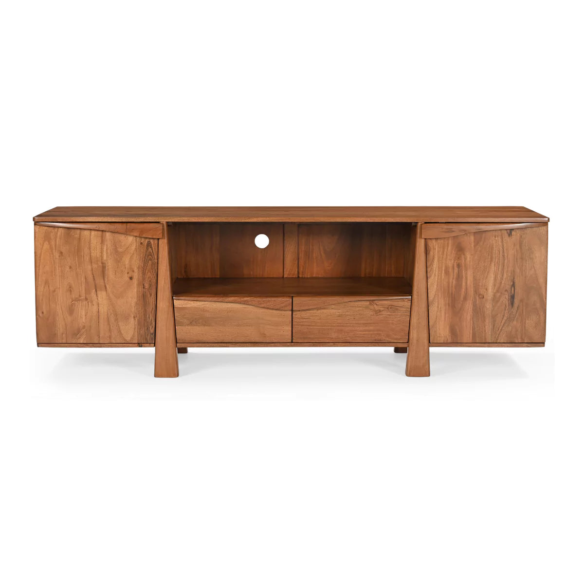 Cirevana Mid-Century Modern Large Wooden TV Stand - Front View