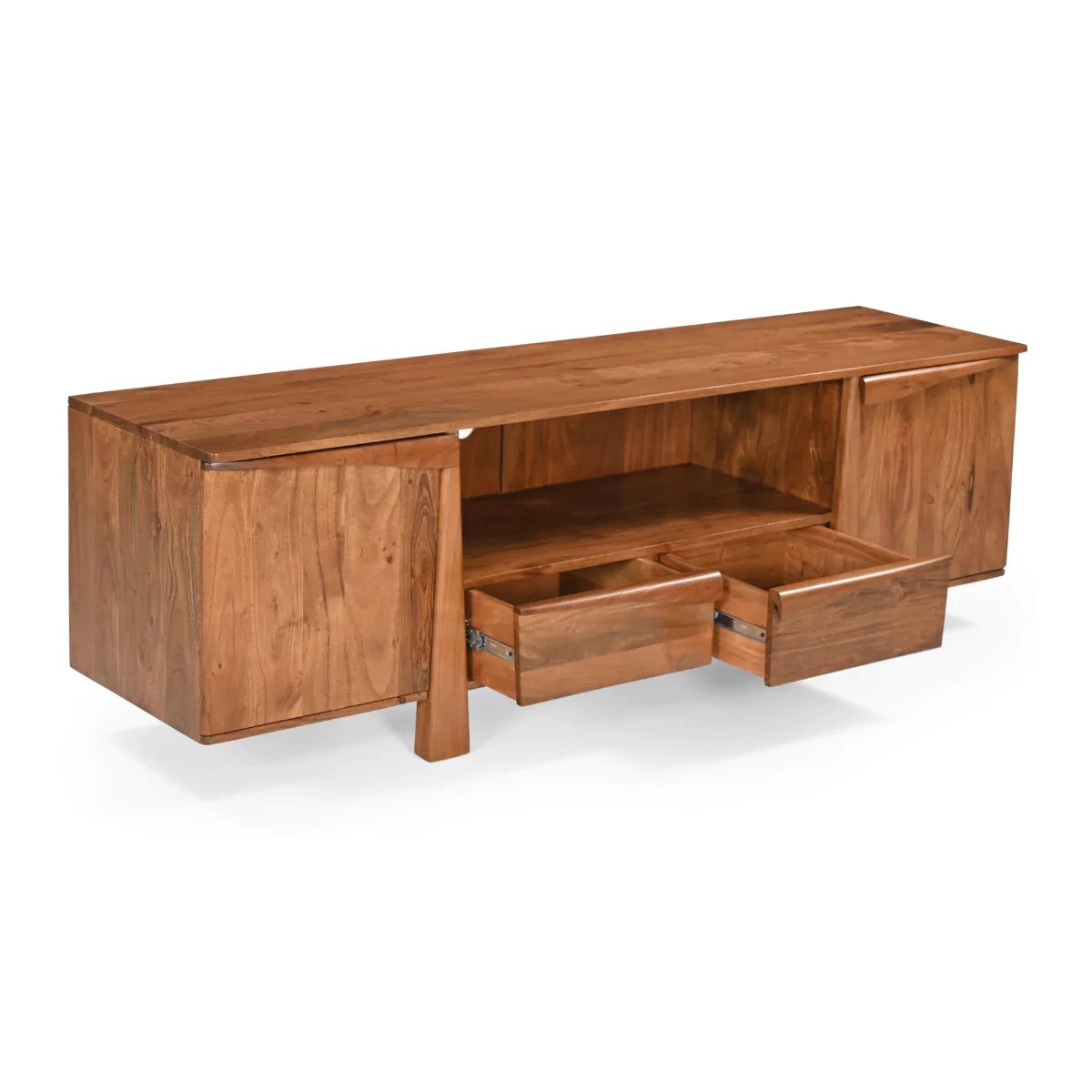 Cirevana Mid-Century Modern Large Wooden TV Stand - Open Drawers