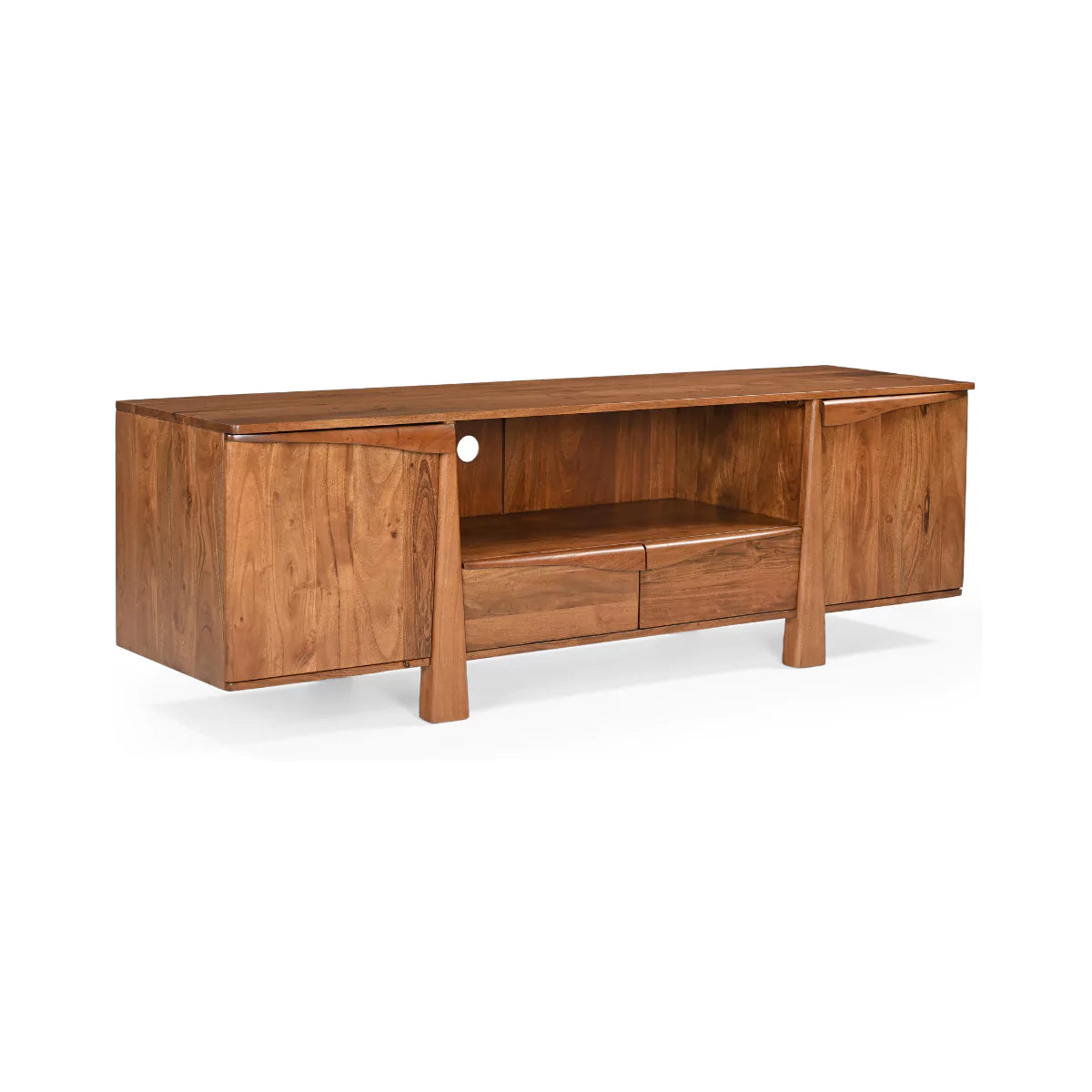 Cirevana Mid-Century Modern Large Wooden TV Stand - Isometric View