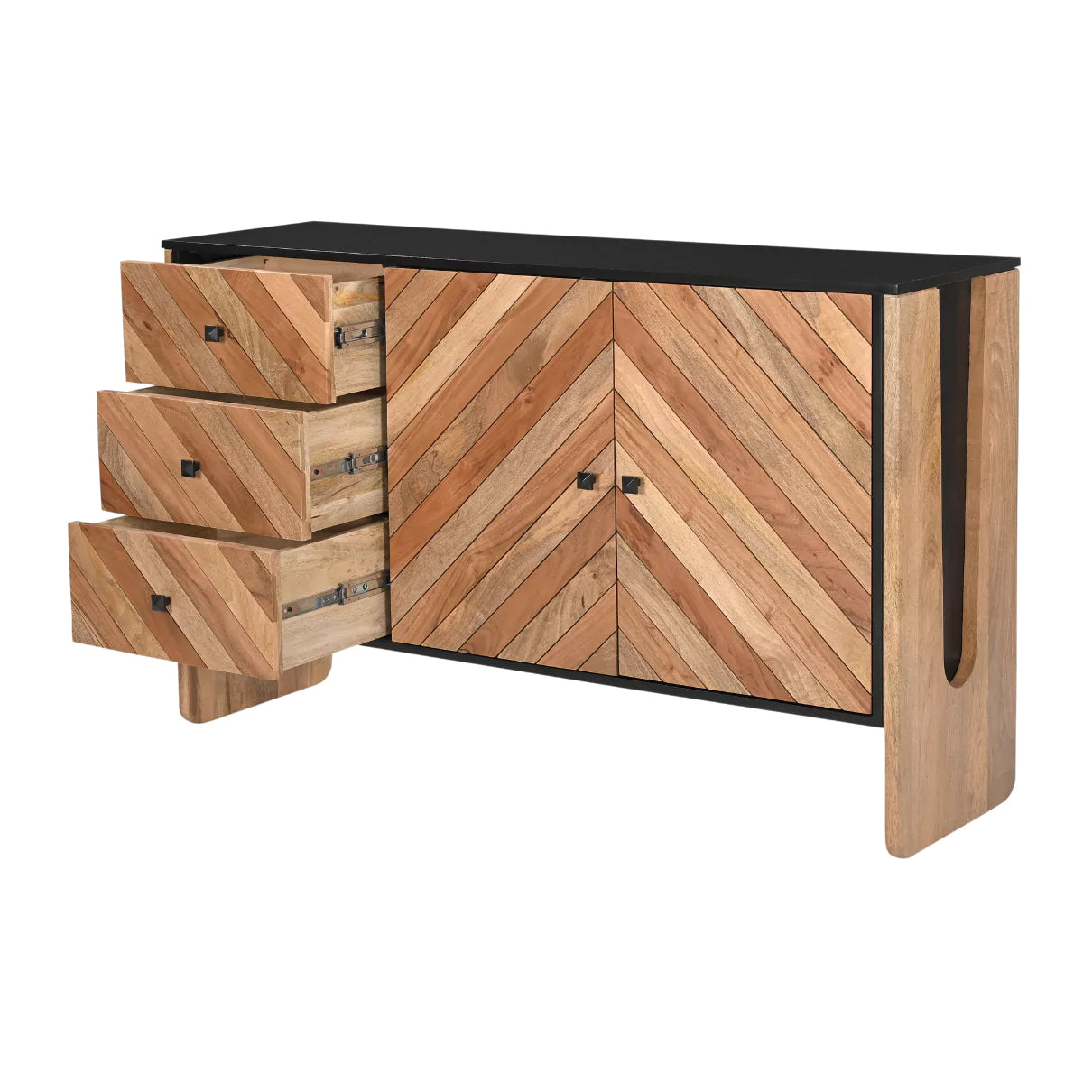 Crestora Dual-Tone Modern Solid Wood Sideboard - Drawers Open View