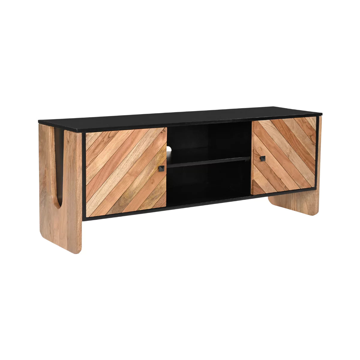 Crestora Dual-Tone Modern Wooden TV Unit - Isometric View