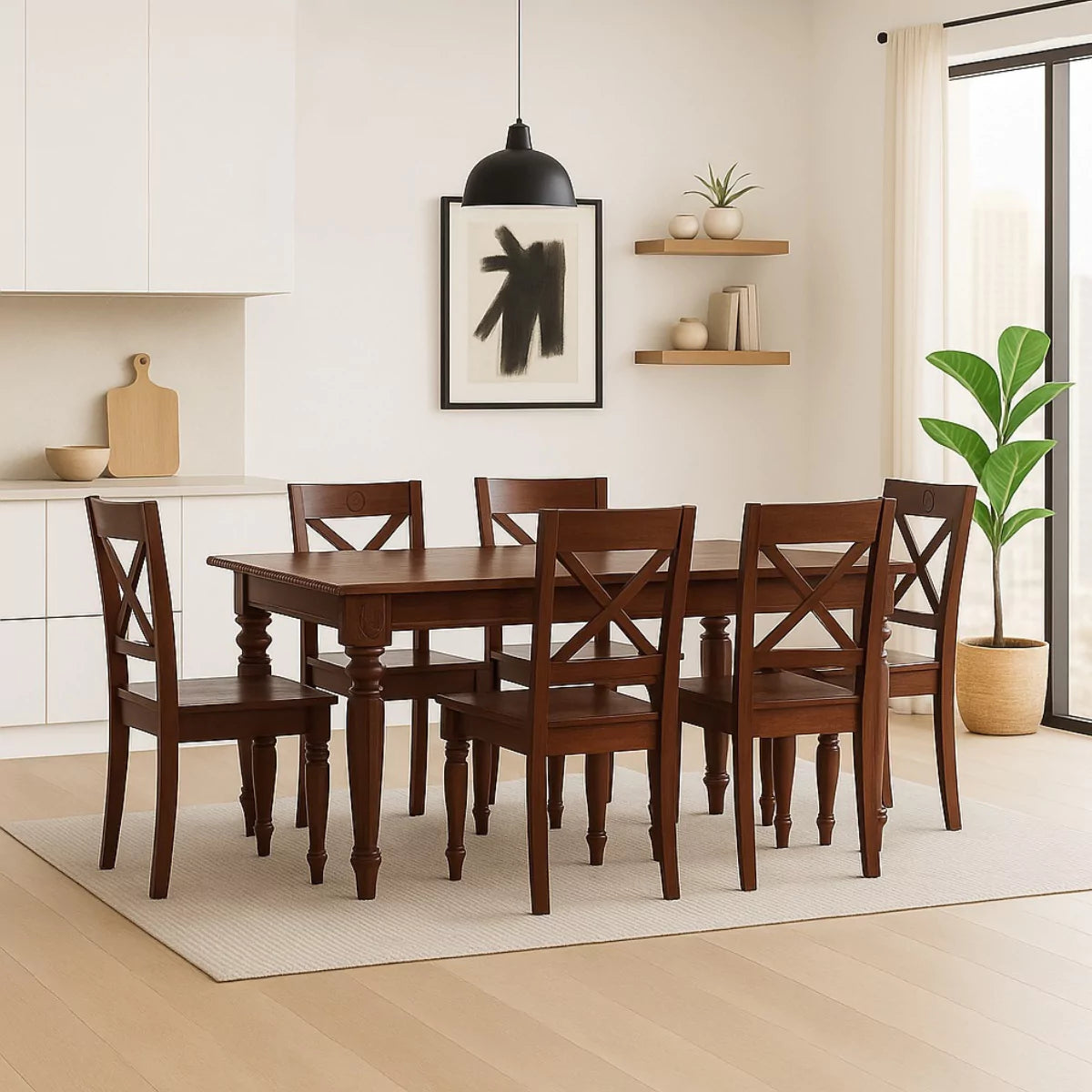 Dalhart Traditional Solid Wood Rectangle Dining Set in Mahogany Finish
