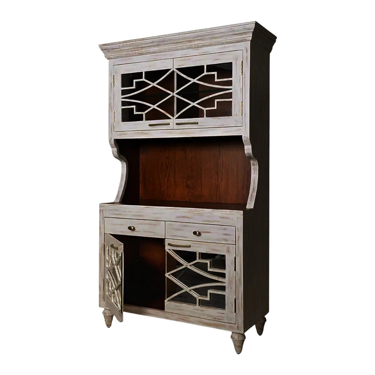 Ellenton Vintage Solid Wood Distressed Bar Hutch Cabinet