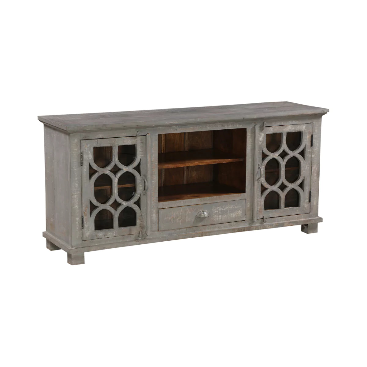 Elrosa Farmhouse Wooden TV Cabinet in Distressed Grey