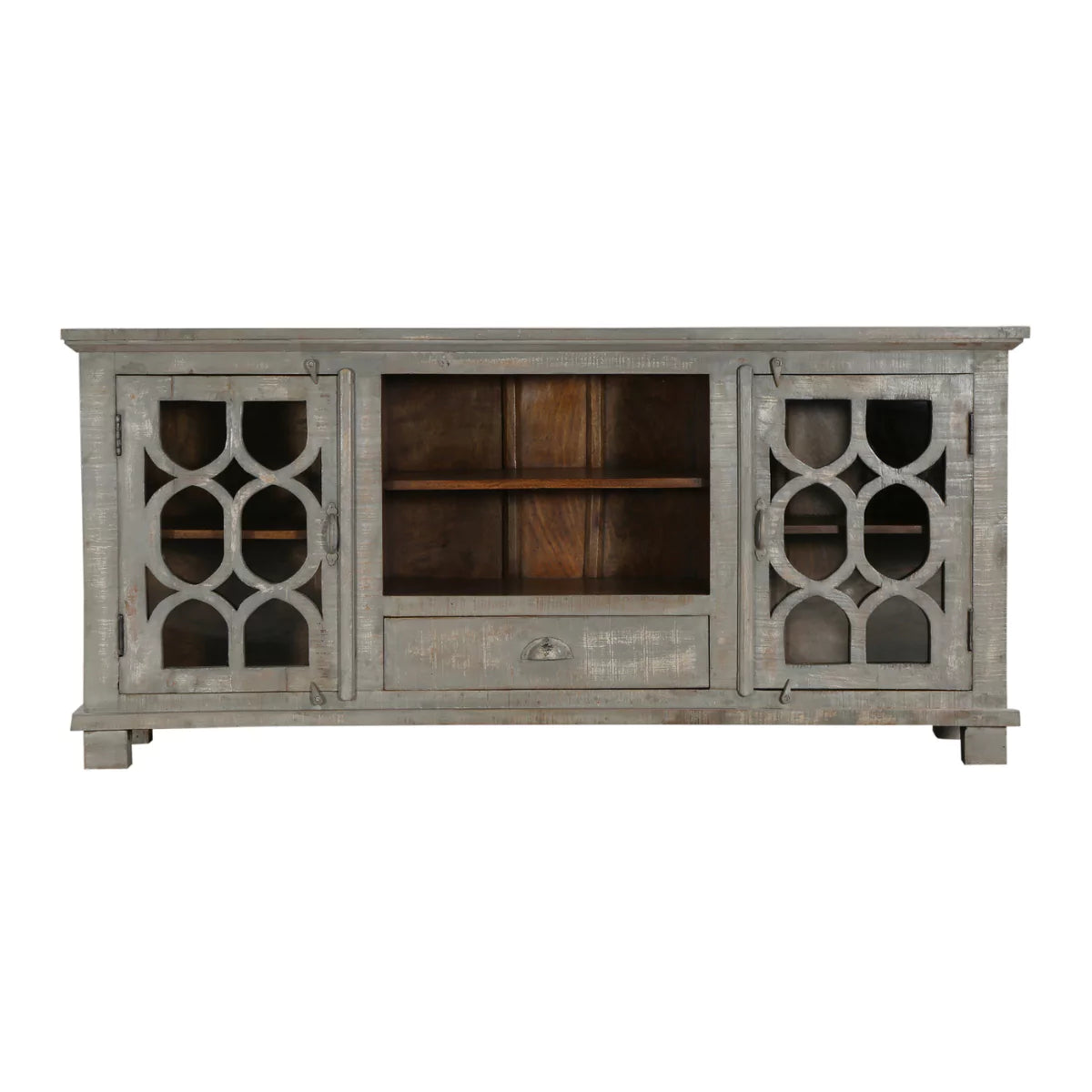Elrosa Farmhouse Wooden TV Cabinet in Distressed Grey