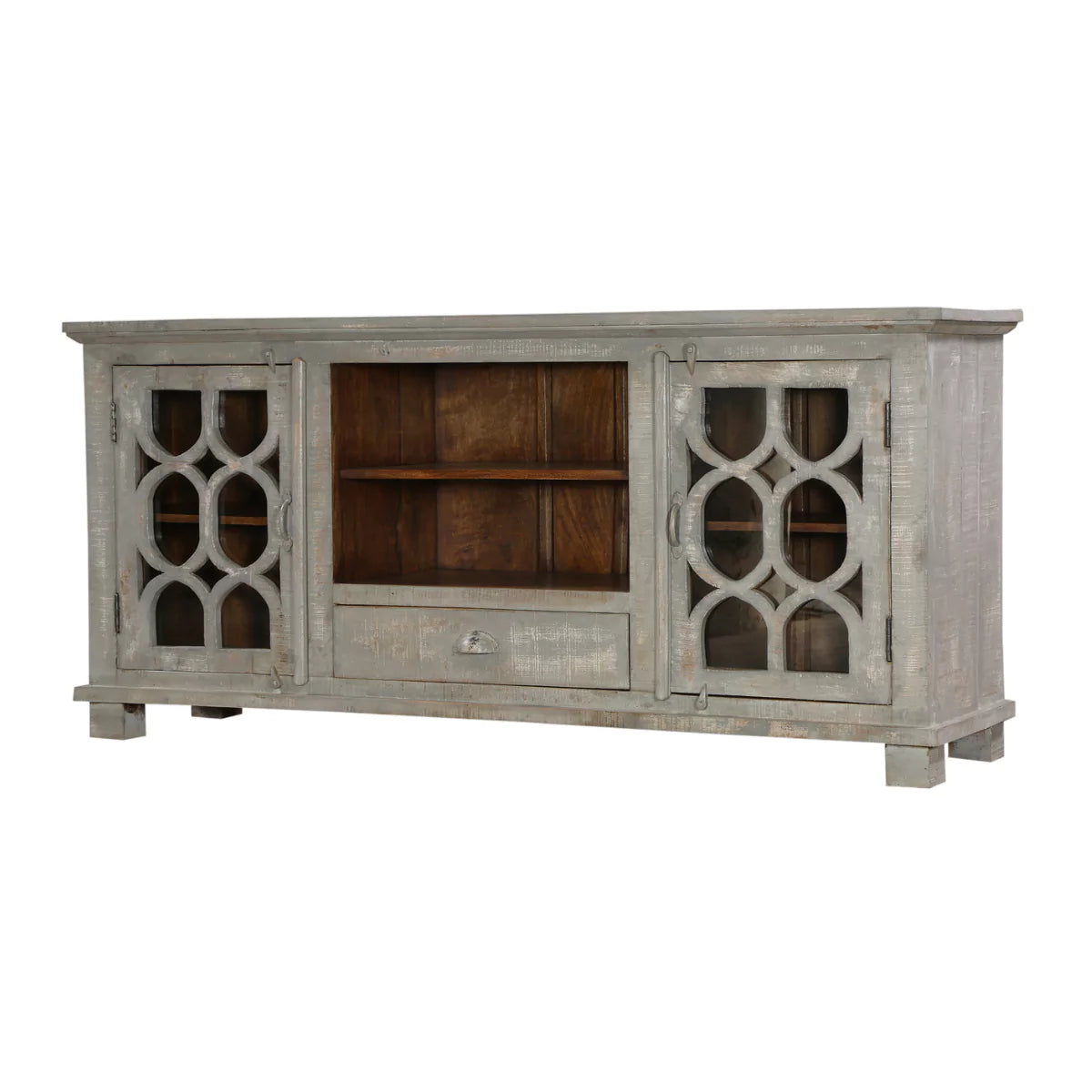 Elrosa Farmhouse Wooden TV Cabinet in Distressed Grey