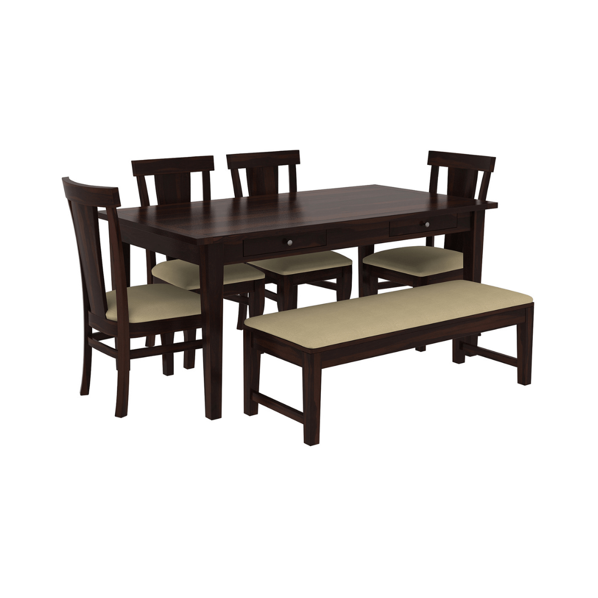 Eudora Solid Wood Storage Dining Table with Chairs and Bench