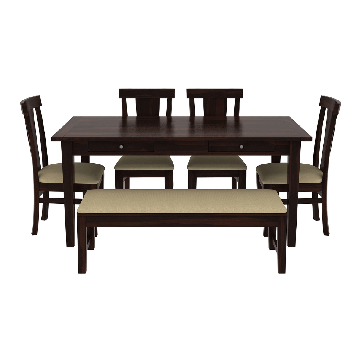 Eudora Solid Wood Storage Dining Table with Chairs and Bench