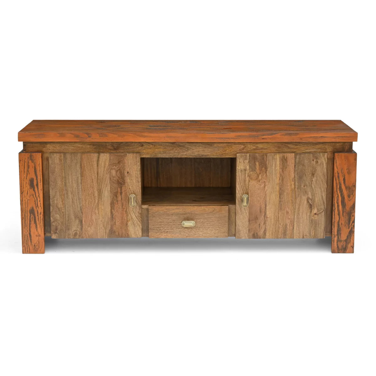 Evorence Traditional Solid Rustic Wood TV Stand - Front View