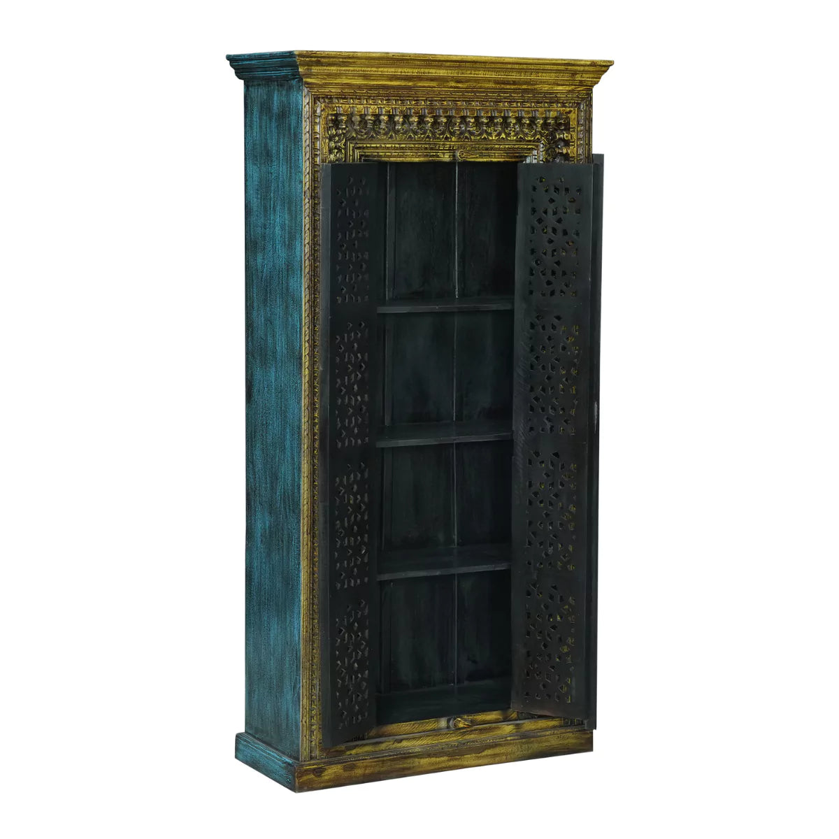 Galveston Vintage Ornate Floral Tall Solid Wood Cabinet - Open View