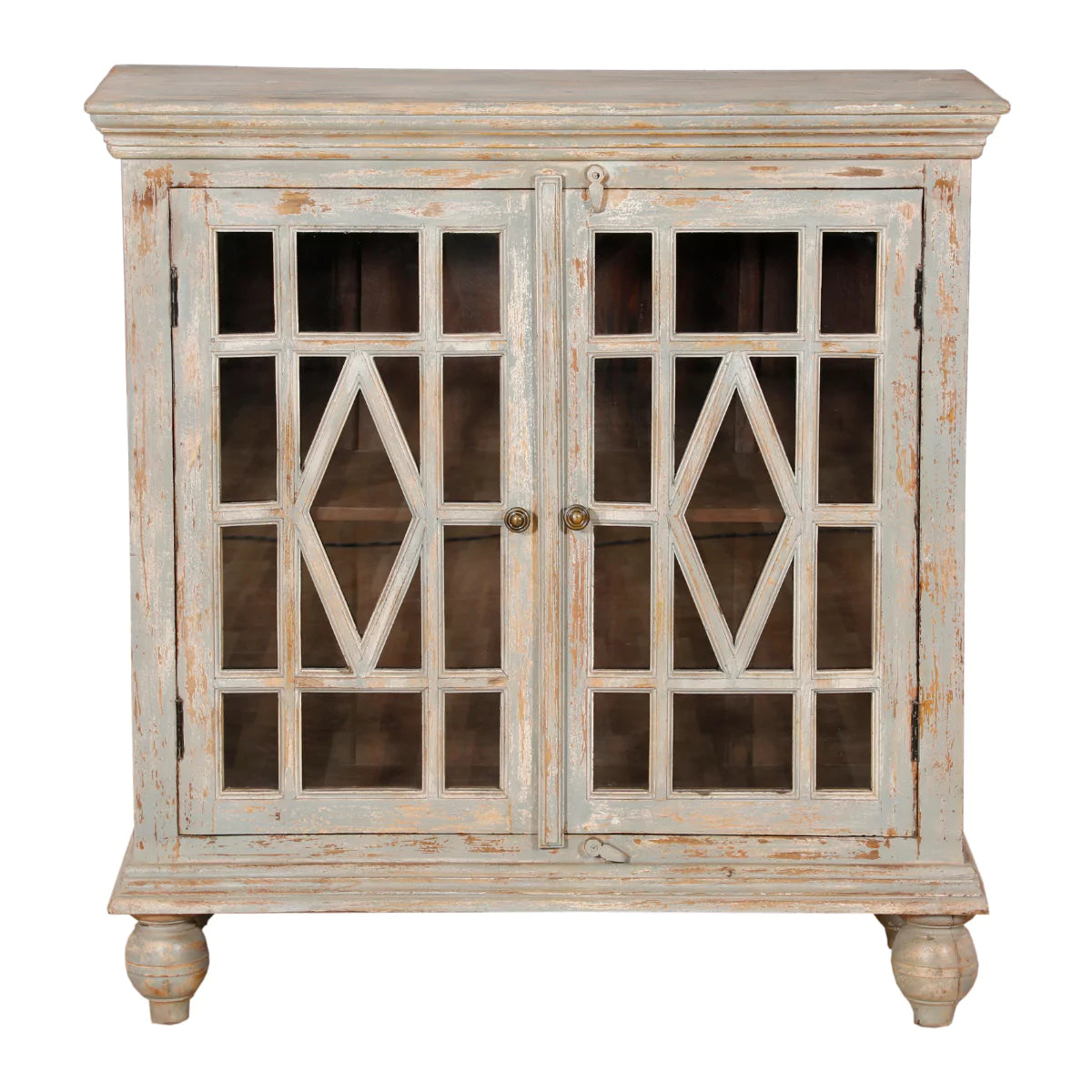 Glenora Rustic Distressed Solid Wood Small Display Cabinet