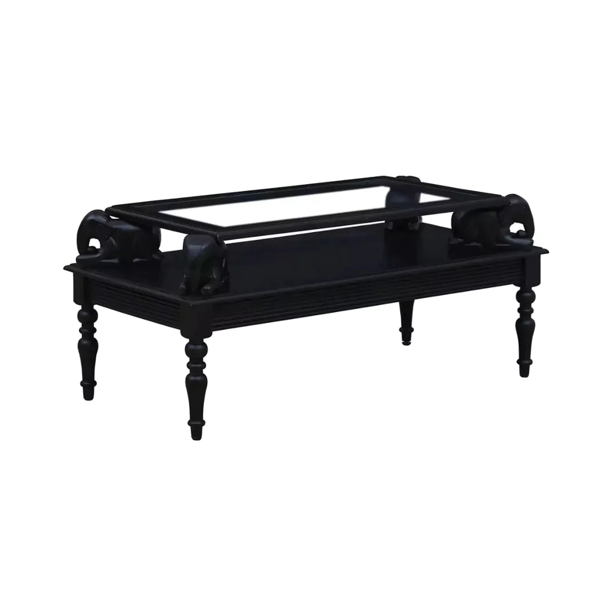 Henderson Solid Wood Black Glass Top Coffee Table