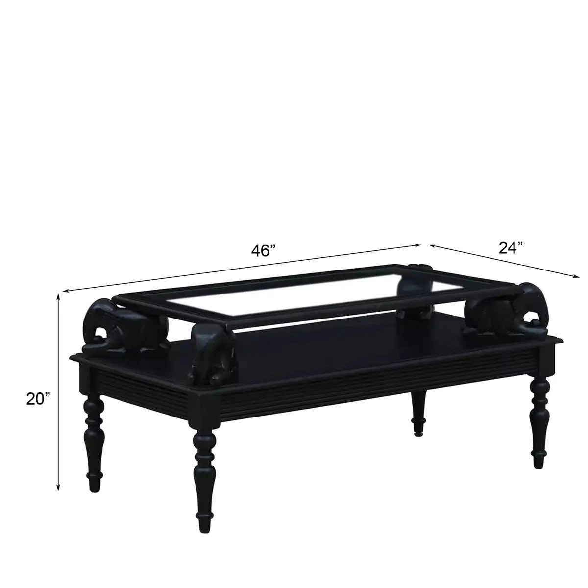 Henderson Solid Wood Black Glass Top Coffee Table