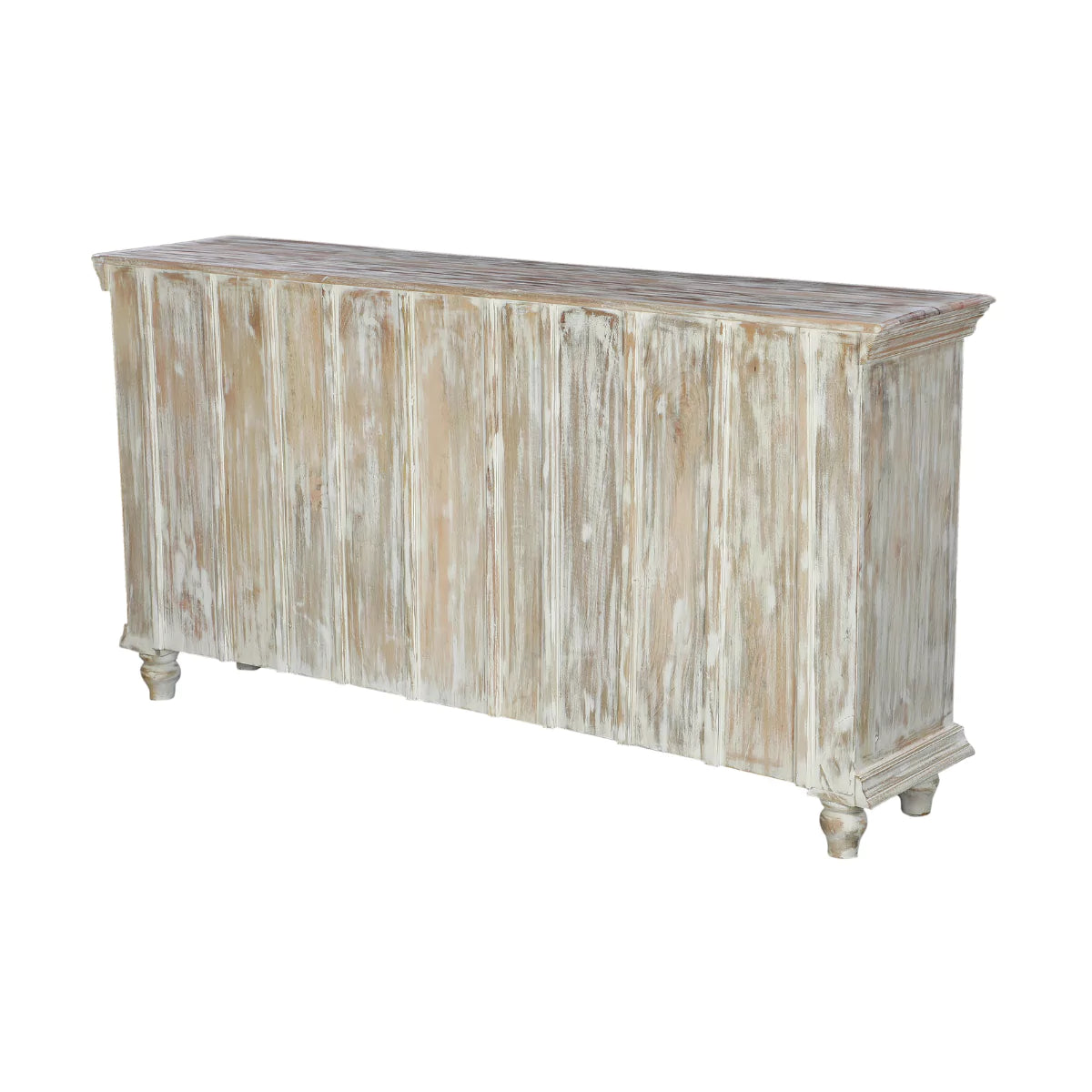 Hudson Rustic Solid Carved Wood Distressed White Sideboard Cabinet