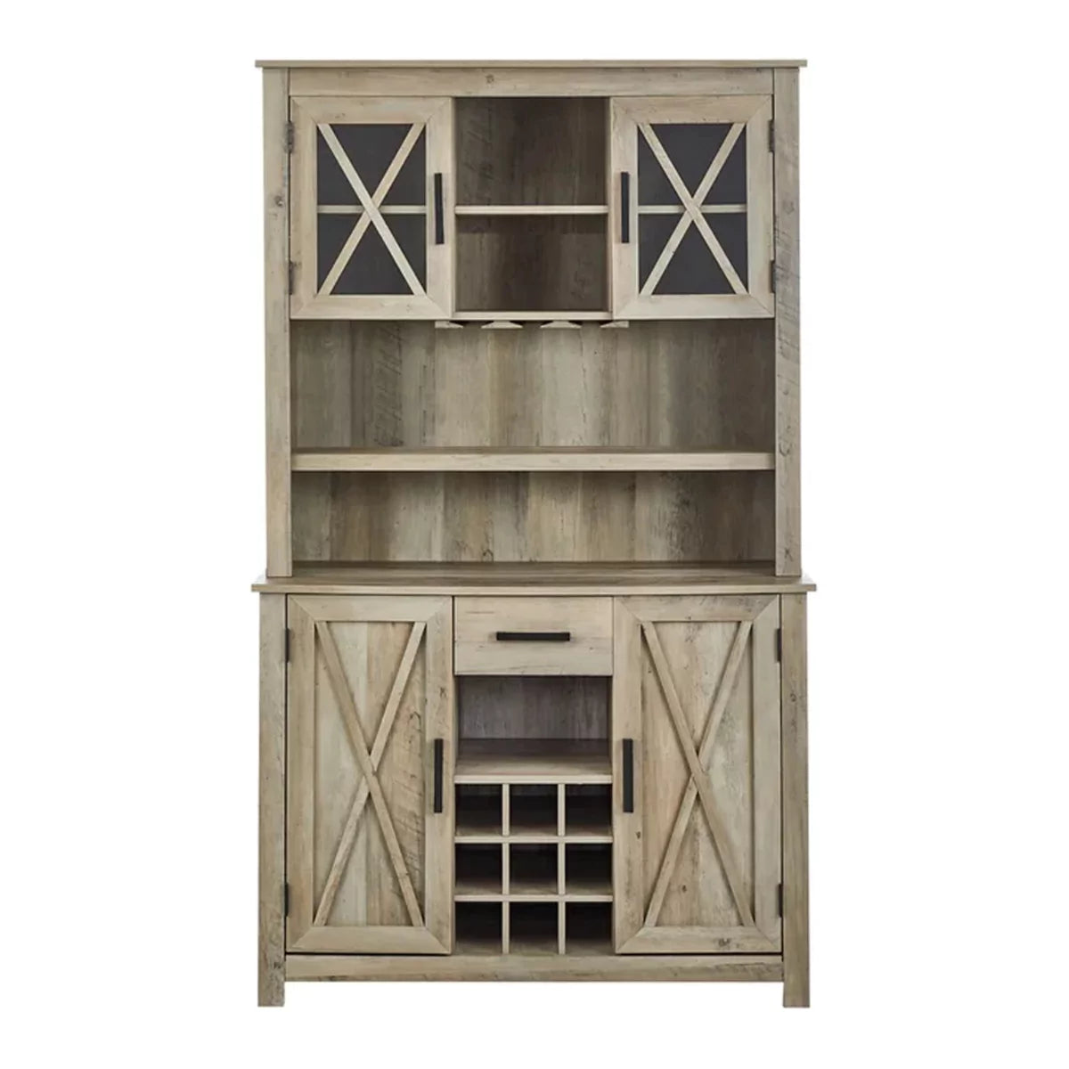 Laredo Farmhouse Solid Wood Bar Hutch with Wine Rack