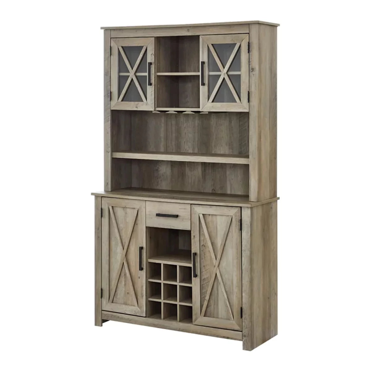 Laredo Farmhouse Solid Wood Bar Hutch with Wine Rack