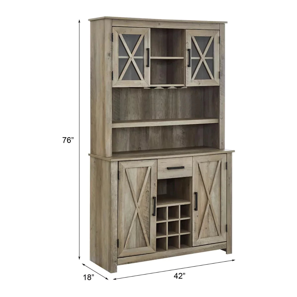 Laredo Farmhouse Solid Wood Bar Hutch with Wine Rack