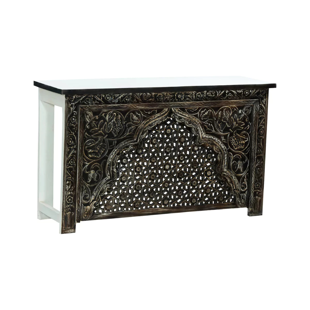 Lexington Two Tone Solid Floral Carved Wood Console Table