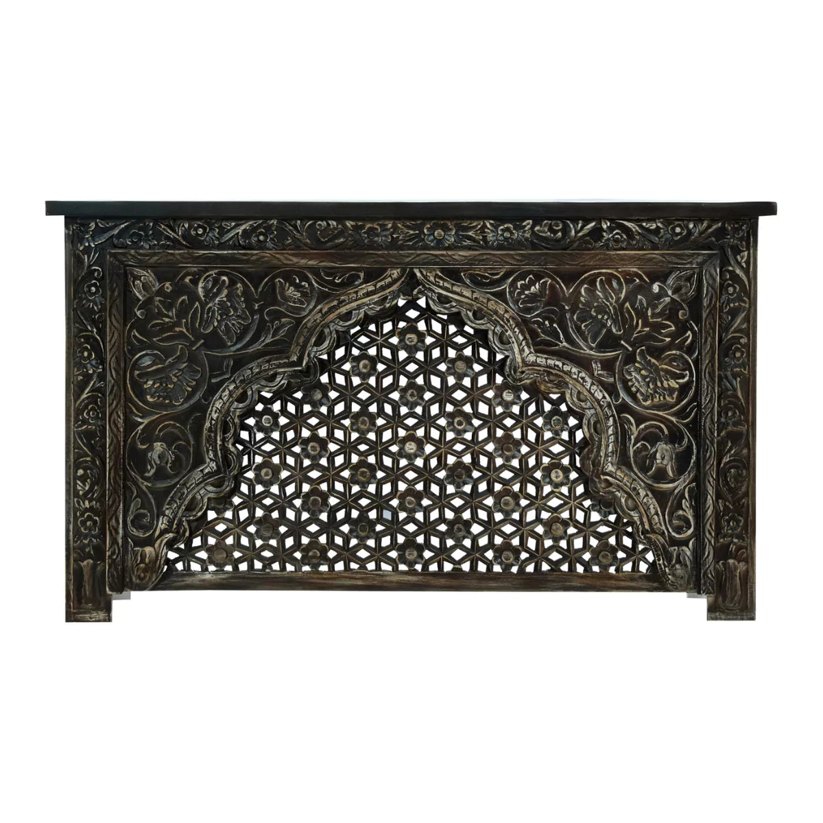 Lexington Two Tone Solid Floral Carved Wood Console Table