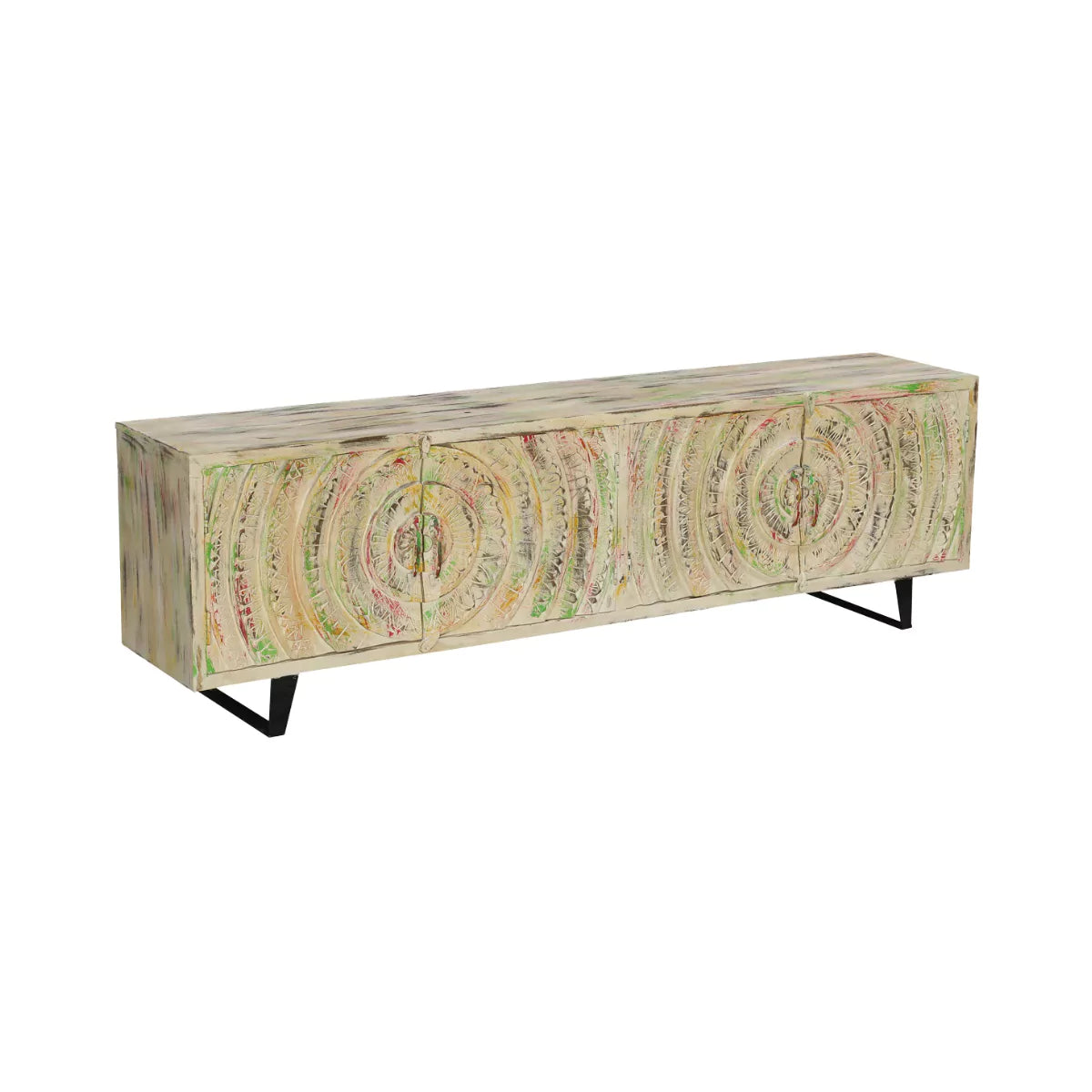 Long Island Two Tone Rustic Handcarved 4 Door Media Console