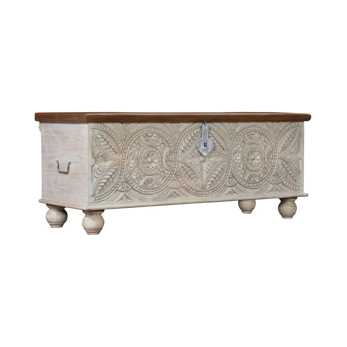 Marilla Traditional Hand-Carved Distressed Wooden Storage Trunk
