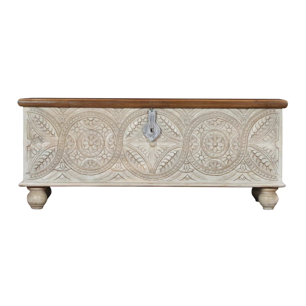 Marilla Traditional Hand-Carved Distressed Wooden Storage Trunk