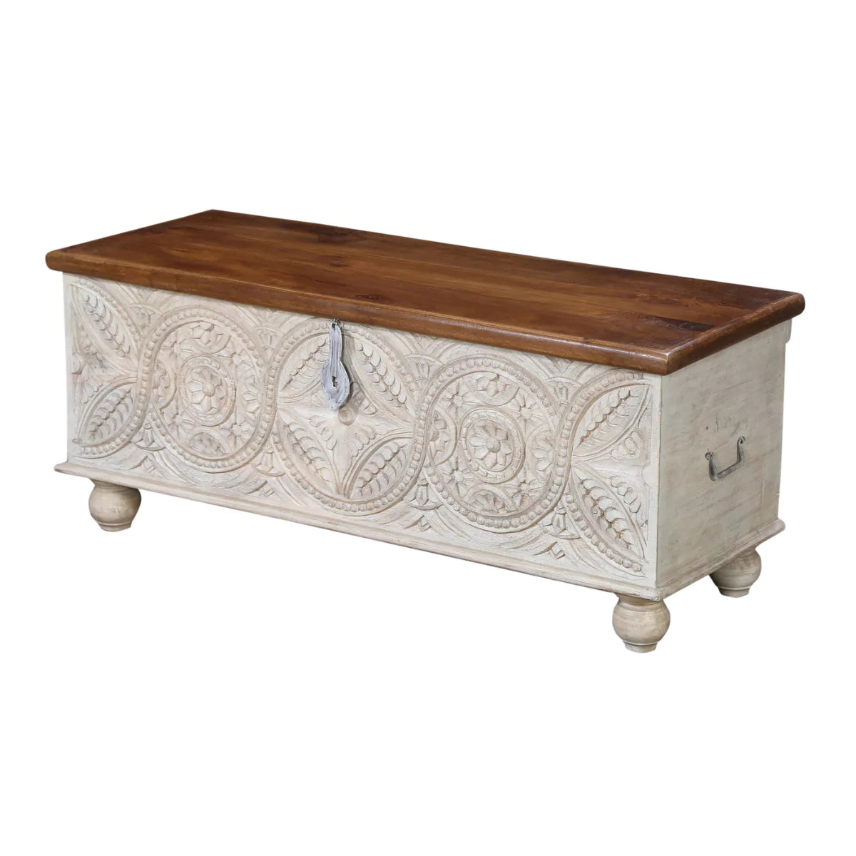 Marilla Traditional Hand-Carved Distressed Wooden Storage Trunk