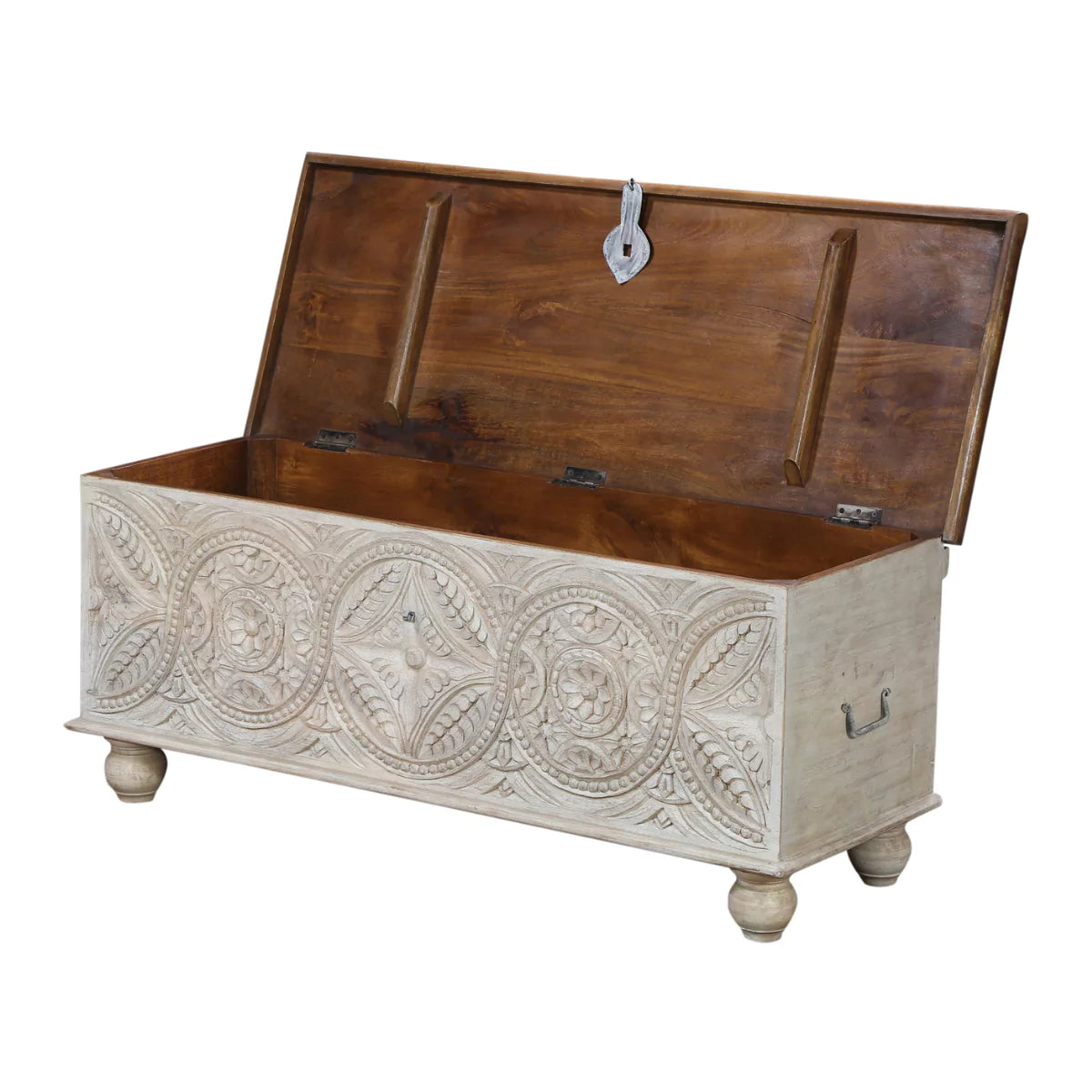 Marilla Traditional Hand-Carved Distressed Wooden Storage Trunk