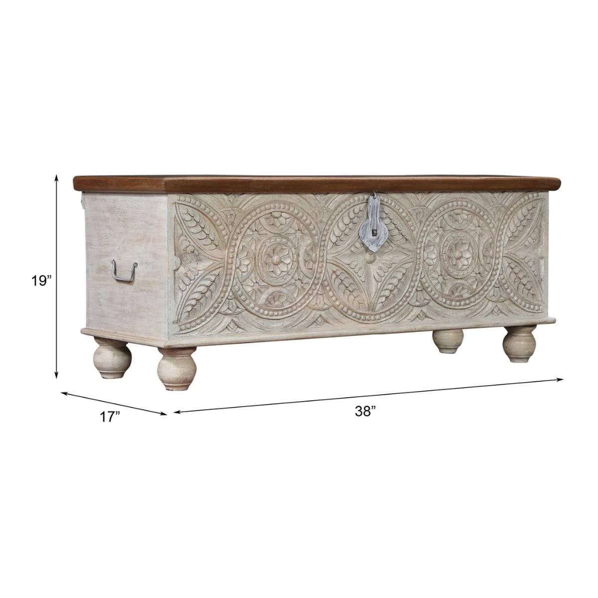 Marilla Traditional Hand-Carved Distressed Wooden Storage Trunk