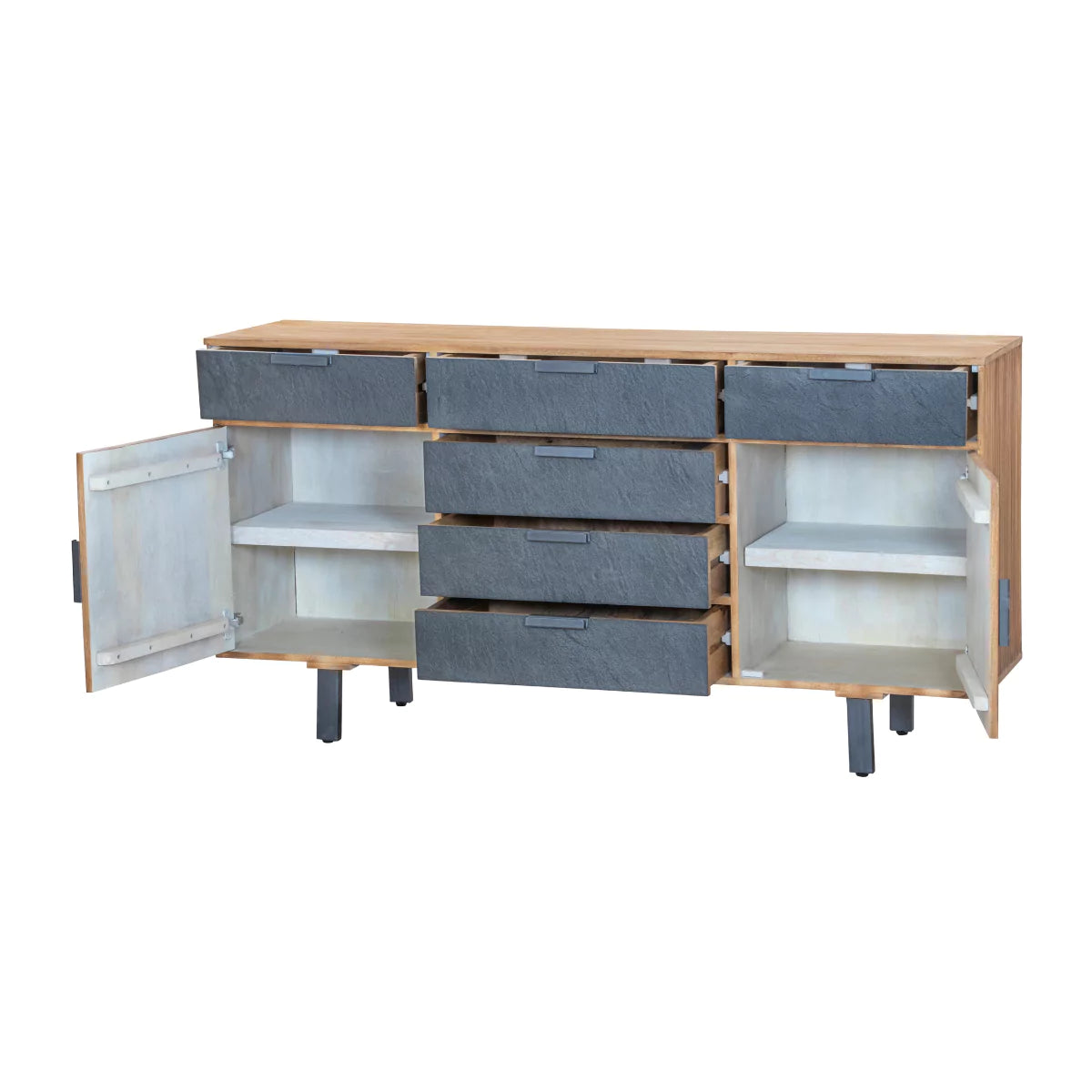 Mirevana Two-Tone Modern Solid Wood Sideboard - Open View