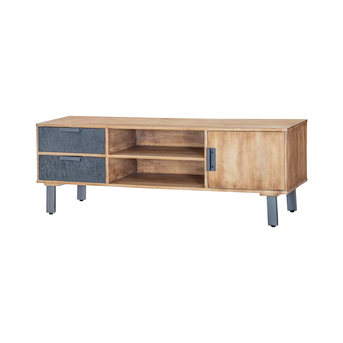 Mirevana Two-Tone Modern Solid Wood TV Stand - Isometric View