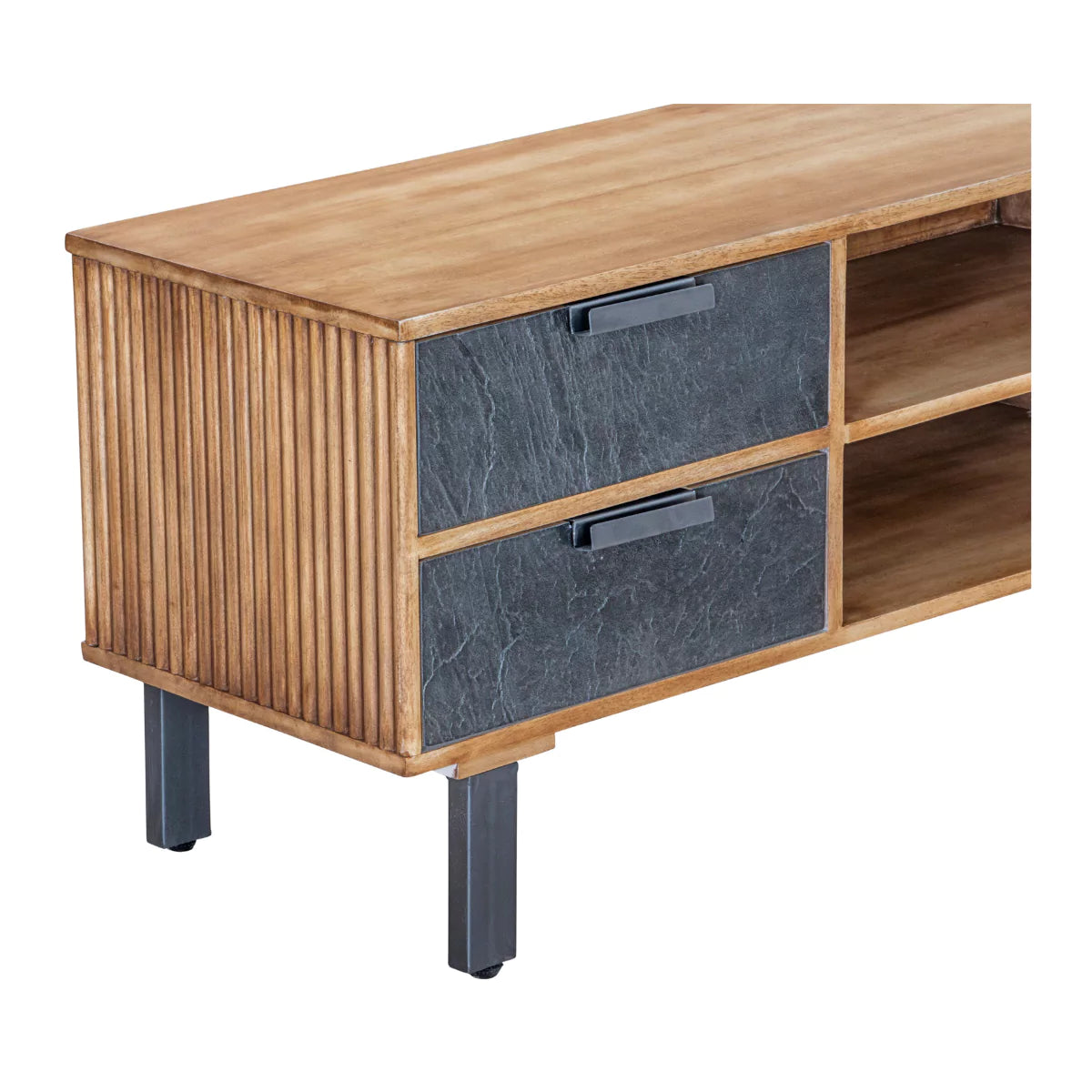 Mirevana Two-Tone Modern Solid Wood TV Stand - Closeup View