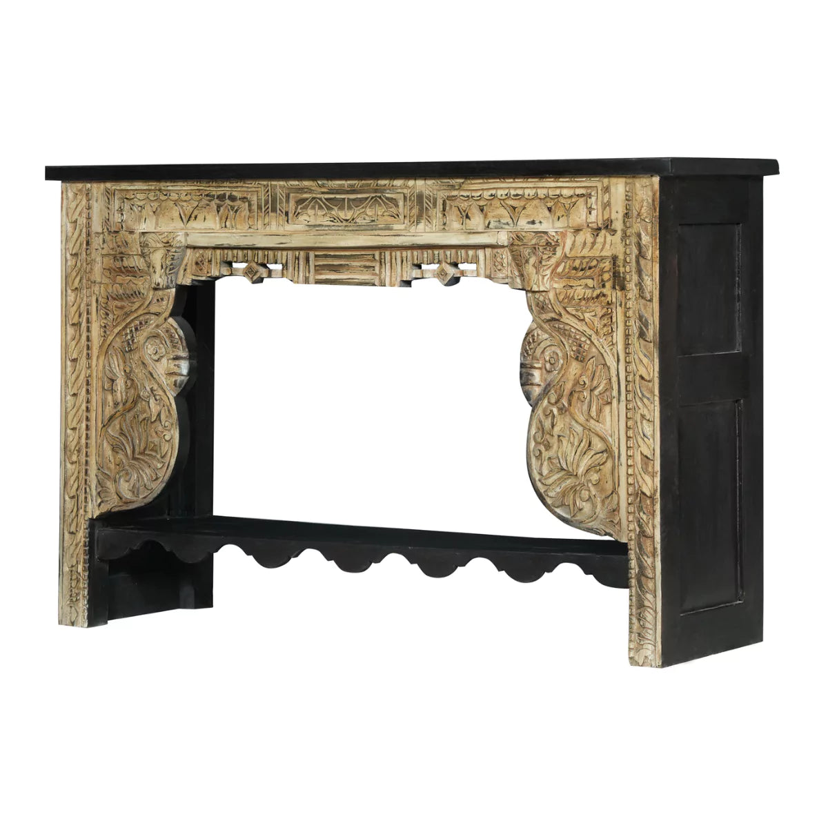 Montrose Rustic Solid Carved Wood Console Table with Shelf